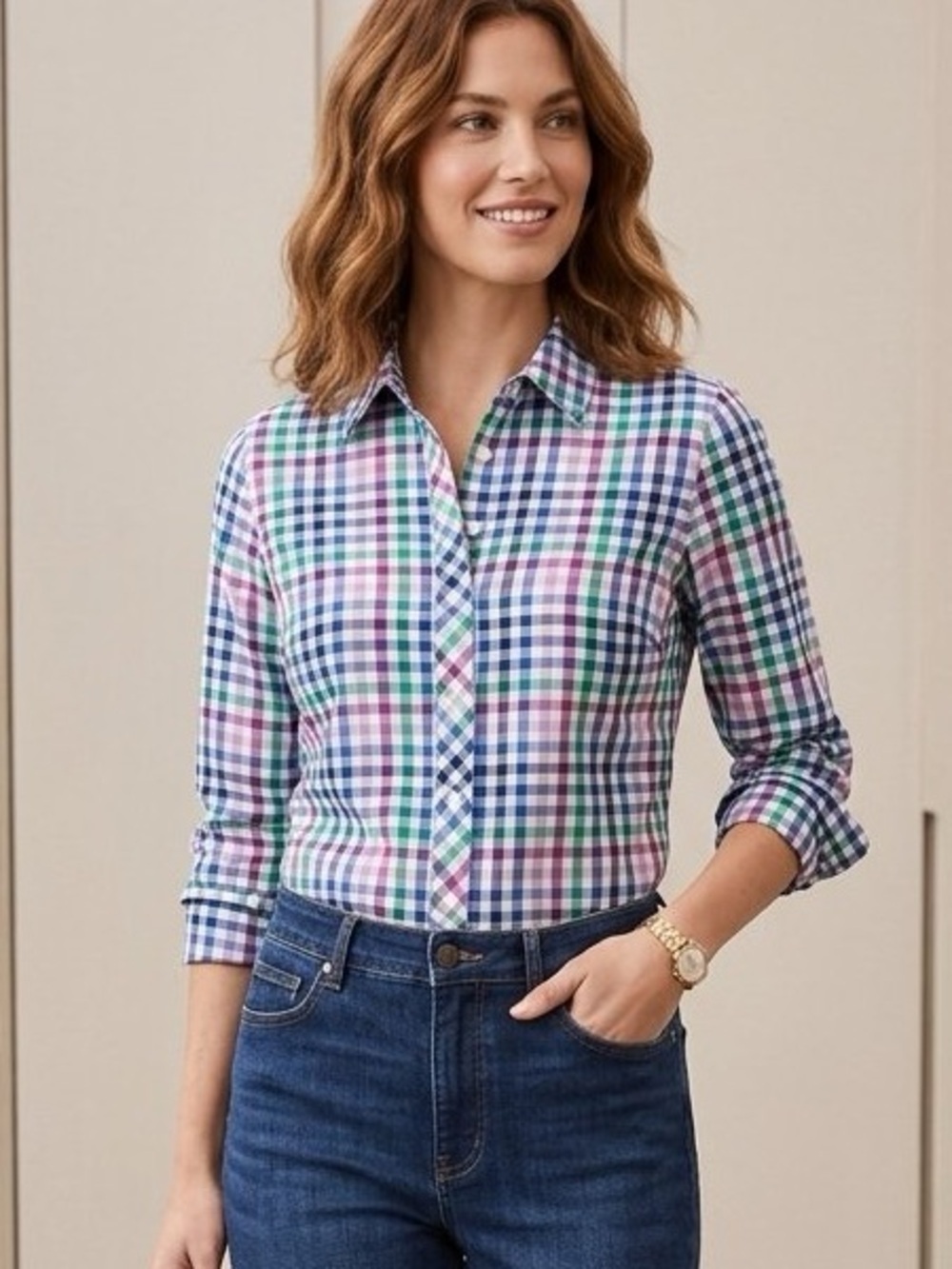 Talbots • Blue Green Purple Plaid Button Down Shirt